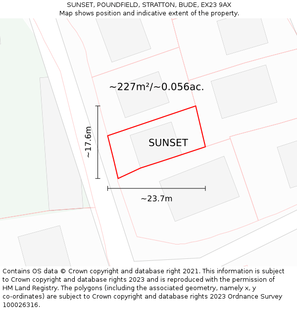 SUNSET, POUNDFIELD, STRATTON, BUDE, EX23 9AX: Plot and title map