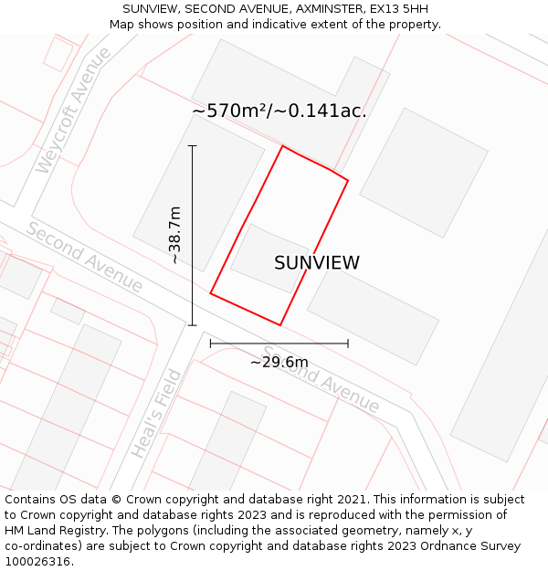 SUNVIEW, SECOND AVENUE, AXMINSTER, EX13 5HH: Plot and title map