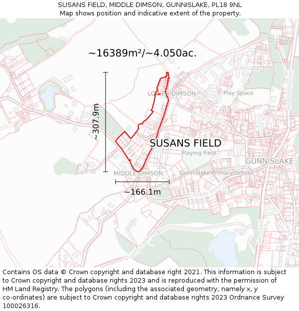 SUSANS FIELD, MIDDLE DIMSON, GUNNISLAKE, PL18 9NL: Plot and title map