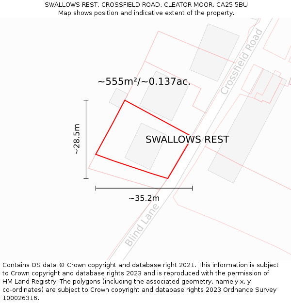 SWALLOWS REST, CROSSFIELD ROAD, CLEATOR MOOR, CA25 5BU: Plot and title map