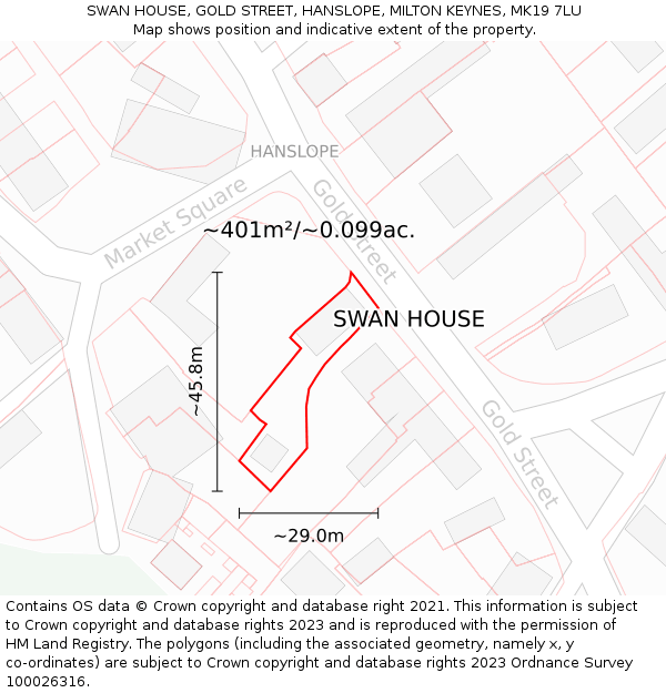 SWAN HOUSE, GOLD STREET, HANSLOPE, MILTON KEYNES, MK19 7LU: Plot and title map