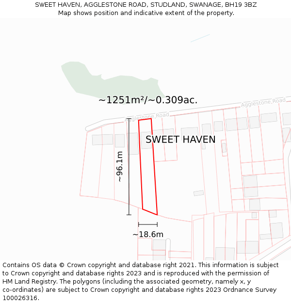 SWEET HAVEN, AGGLESTONE ROAD, STUDLAND, SWANAGE, BH19 3BZ: Plot and title map