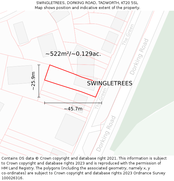 SWINGLETREES, DORKING ROAD, TADWORTH, KT20 5SL: Plot and title map