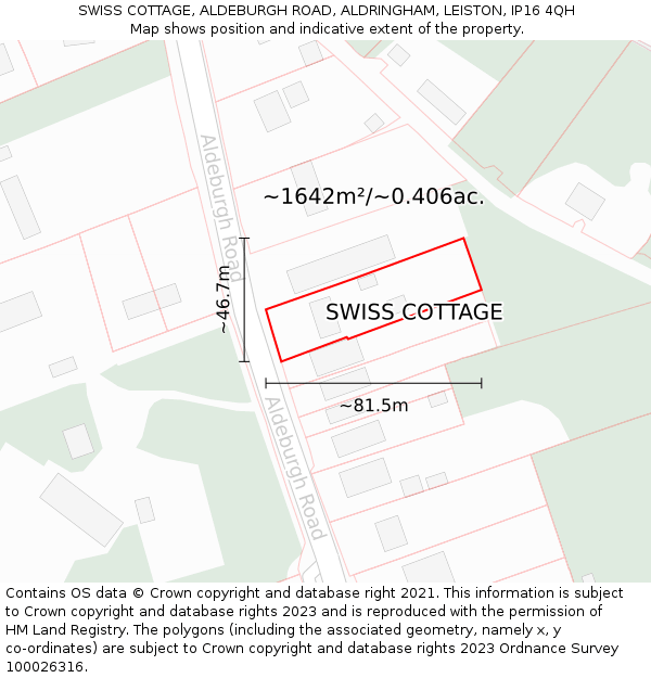 SWISS COTTAGE, ALDEBURGH ROAD, ALDRINGHAM, LEISTON, IP16 4QH: Plot and title map