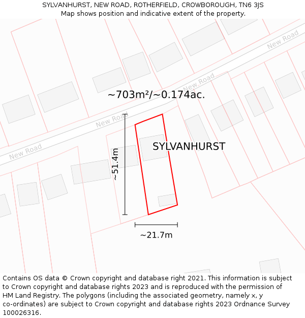 SYLVANHURST, NEW ROAD, ROTHERFIELD, CROWBOROUGH, TN6 3JS: Plot and title map