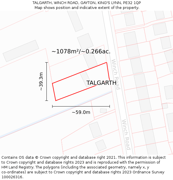 TALGARTH, WINCH ROAD, GAYTON, KING'S LYNN, PE32 1QP: Plot and title map