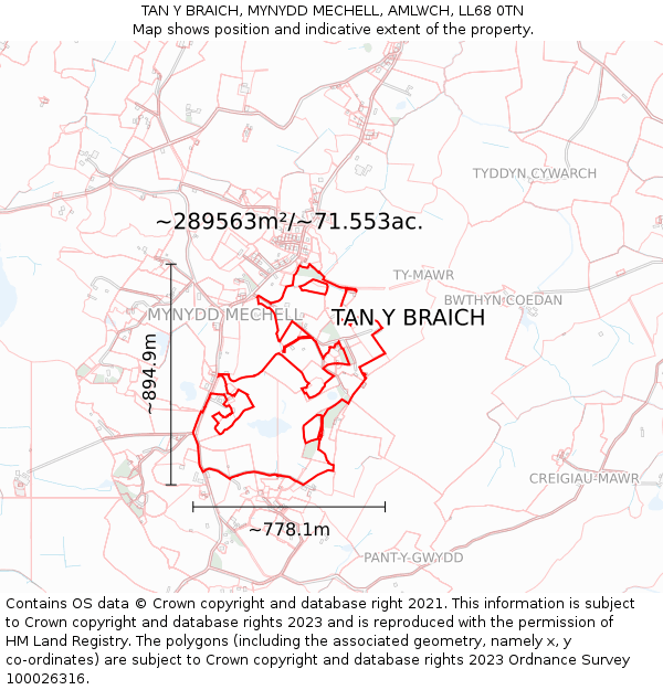 TAN Y BRAICH, MYNYDD MECHELL, AMLWCH, LL68 0TN: Plot and title map