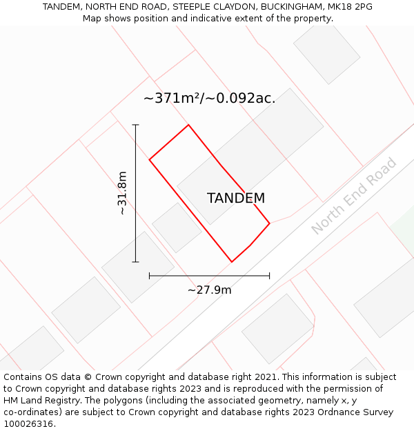 TANDEM, NORTH END ROAD, STEEPLE CLAYDON, BUCKINGHAM, MK18 2PG: Plot and title map