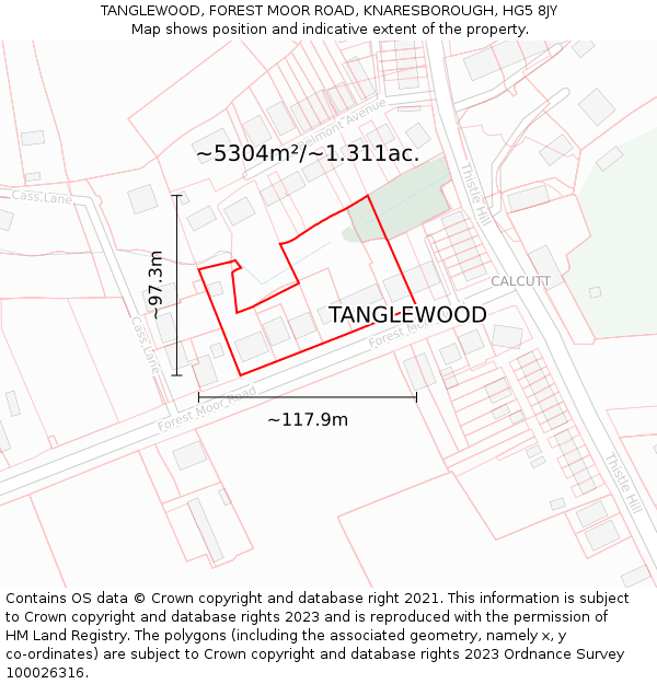 TANGLEWOOD, FOREST MOOR ROAD, KNARESBOROUGH, HG5 8JY: Plot and title map