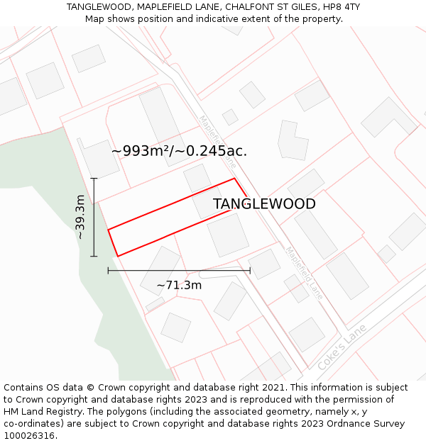 TANGLEWOOD, MAPLEFIELD LANE, CHALFONT ST GILES, HP8 4TY: Plot and title map