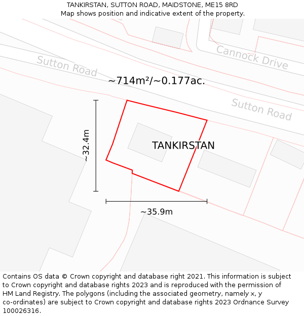 TANKIRSTAN, SUTTON ROAD, MAIDSTONE, ME15 8RD: Plot and title map