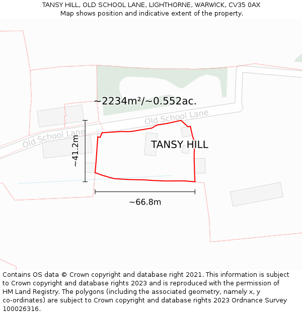 TANSY HILL, OLD SCHOOL LANE, LIGHTHORNE, WARWICK, CV35 0AX: Plot and title map