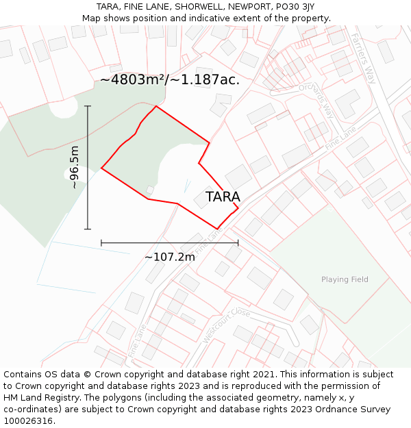 TARA, FINE LANE, SHORWELL, NEWPORT, PO30 3JY: Plot and title map