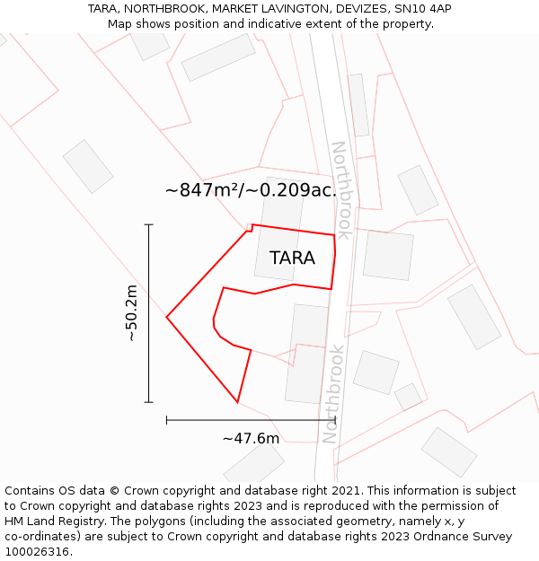 TARA, NORTHBROOK, MARKET LAVINGTON, DEVIZES, SN10 4AP: Plot and title map