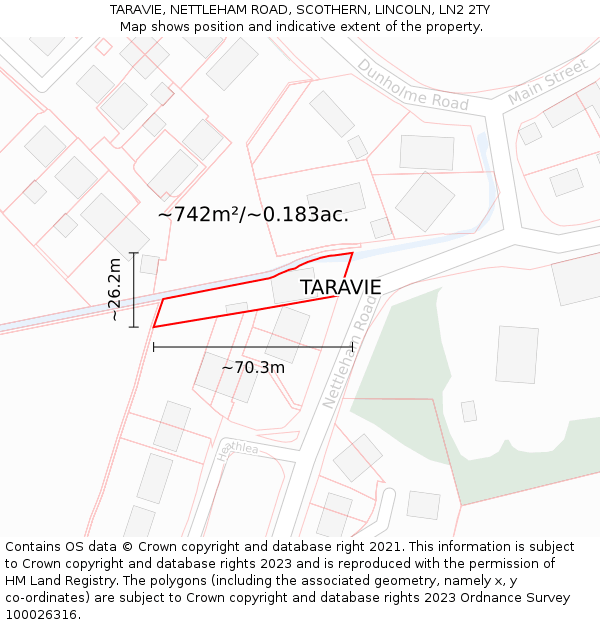 TARAVIE, NETTLEHAM ROAD, SCOTHERN, LINCOLN, LN2 2TY: Plot and title map