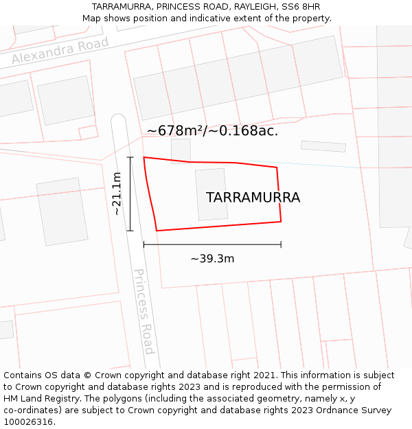 TARRAMURRA, PRINCESS ROAD, RAYLEIGH, SS6 8HR: Plot and title map