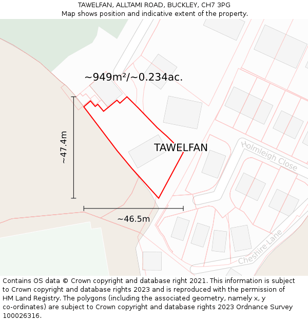 TAWELFAN, ALLTAMI ROAD, BUCKLEY, CH7 3PG: Plot and title map