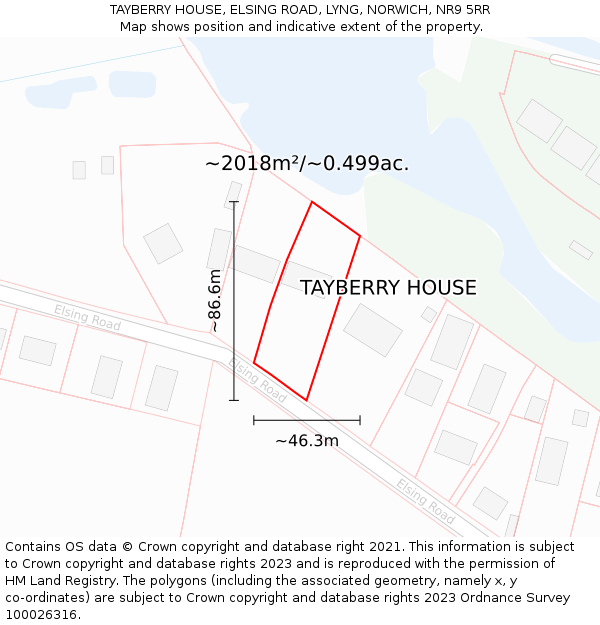 TAYBERRY HOUSE, ELSING ROAD, LYNG, NORWICH, NR9 5RR: Plot and title map