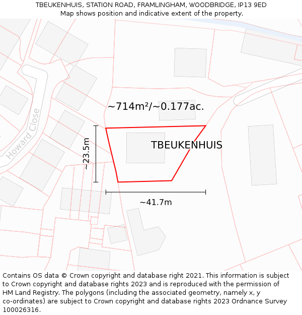 TBEUKENHUIS, STATION ROAD, FRAMLINGHAM, WOODBRIDGE, IP13 9ED: Plot and title map