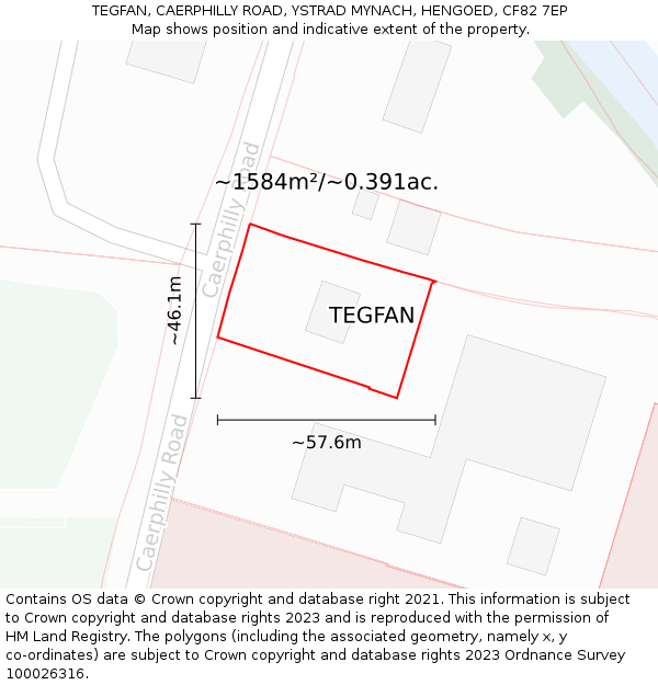 TEGFAN, CAERPHILLY ROAD, YSTRAD MYNACH, HENGOED, CF82 7EP: Plot and title map