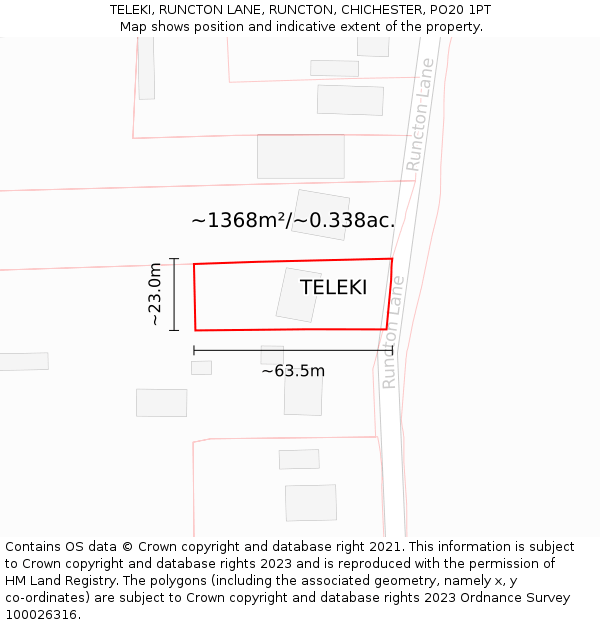 TELEKI, RUNCTON LANE, RUNCTON, CHICHESTER, PO20 1PT: Plot and title map