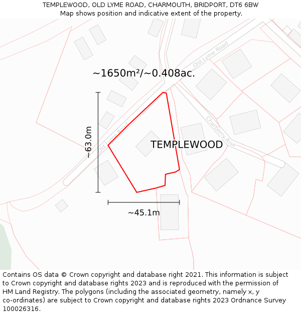 TEMPLEWOOD, OLD LYME ROAD, CHARMOUTH, BRIDPORT, DT6 6BW: Plot and title map