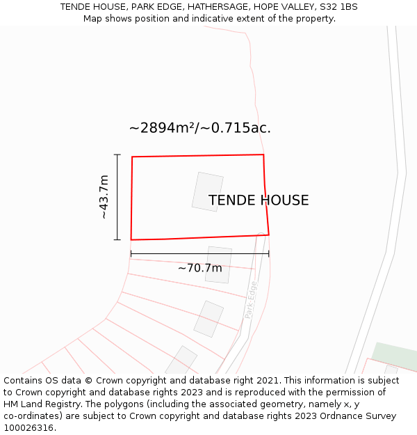 TENDE HOUSE, PARK EDGE, HATHERSAGE, HOPE VALLEY, S32 1BS: Plot and title map