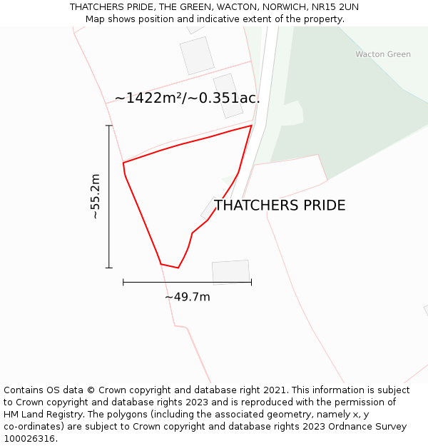 THATCHERS PRIDE, THE GREEN, WACTON, NORWICH, NR15 2UN: Plot and title map