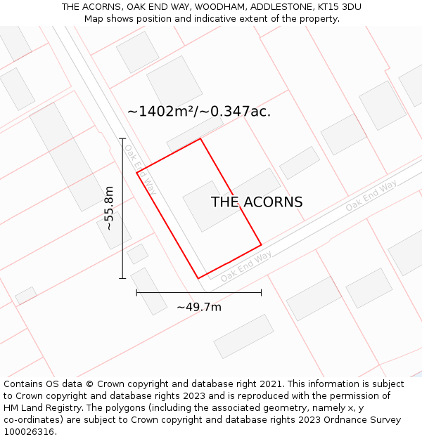 THE ACORNS, OAK END WAY, WOODHAM, ADDLESTONE, KT15 3DU: Plot and title map