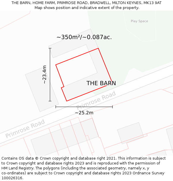 THE BARN, HOME FARM, PRIMROSE ROAD, BRADWELL, MILTON KEYNES, MK13 9AT: Plot and title map