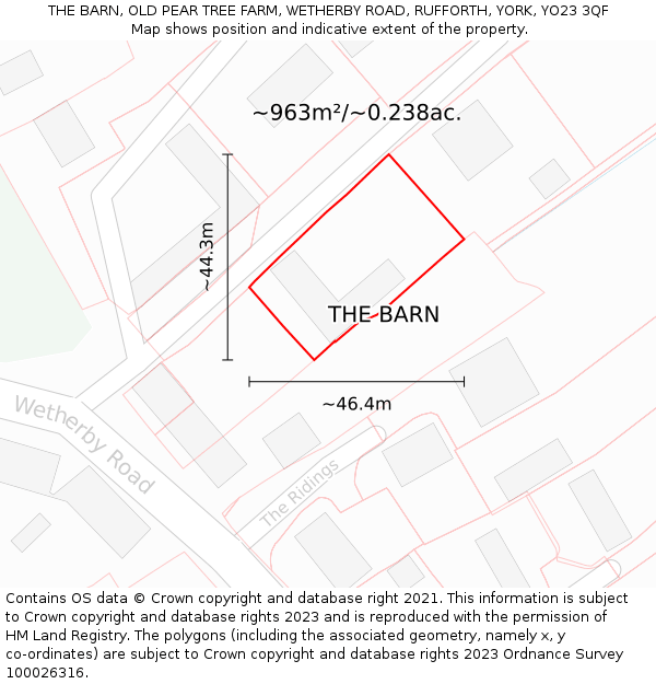 THE BARN, OLD PEAR TREE FARM, WETHERBY ROAD, RUFFORTH, YORK, YO23 3QF: Plot and title map