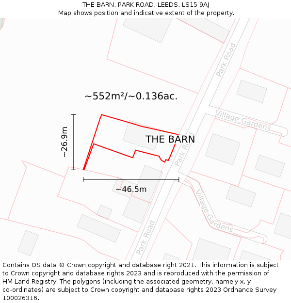 THE BARN, PARK ROAD, LEEDS, LS15 9AJ: Plot and title map