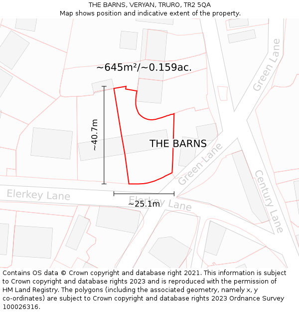 THE BARNS, VERYAN, TRURO, TR2 5QA: Plot and title map