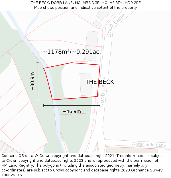 THE BECK, DOBB LANE, HOLMBRIDGE, HOLMFIRTH, HD9 2PE: Plot and title map