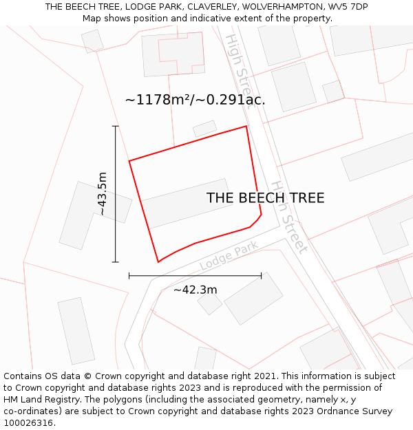 THE BEECH TREE, LODGE PARK, CLAVERLEY, WOLVERHAMPTON, WV5 7DP: Plot and title map