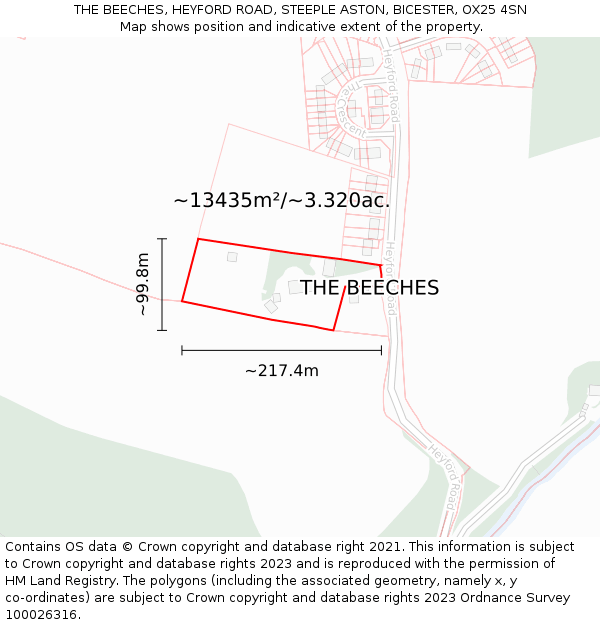 THE BEECHES, HEYFORD ROAD, STEEPLE ASTON, BICESTER, OX25 4SN: Plot and title map