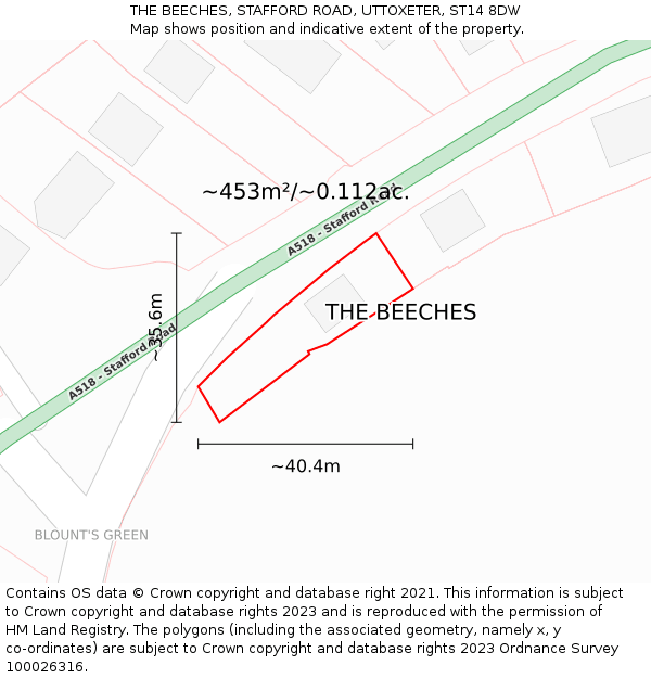 THE BEECHES, STAFFORD ROAD, UTTOXETER, ST14 8DW: Plot and title map