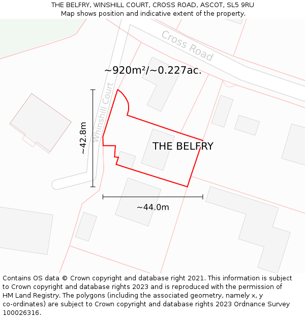 THE BELFRY, WINSHILL COURT, CROSS ROAD, ASCOT, SL5 9RU: Plot and title map