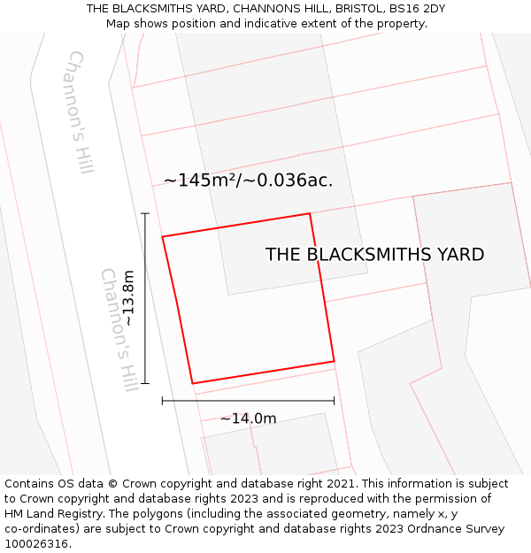 THE BLACKSMITHS YARD, CHANNONS HILL, BRISTOL, BS16 2DY: Plot and title map