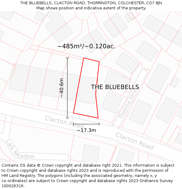 THE BLUEBELLS, CLACTON ROAD, THORRINGTON, COLCHESTER, CO7 8JN: Plot and title map