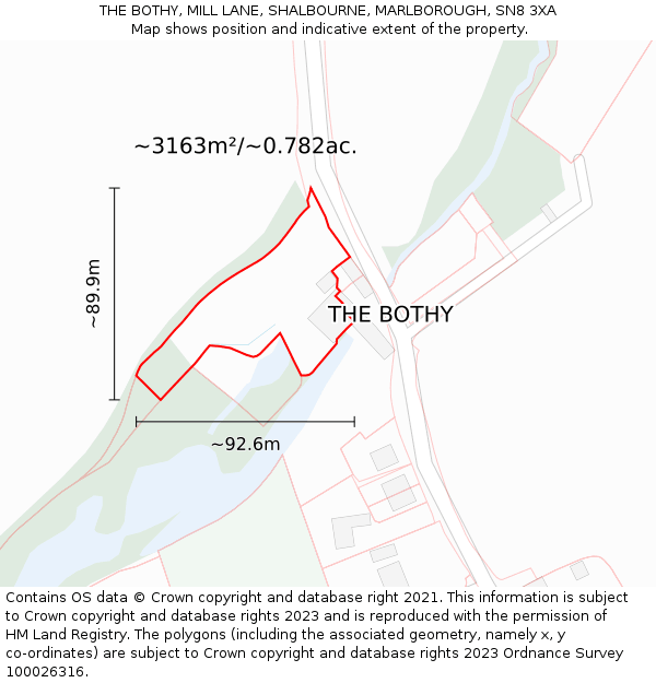 THE BOTHY, MILL LANE, SHALBOURNE, MARLBOROUGH, SN8 3XA: Plot and title map