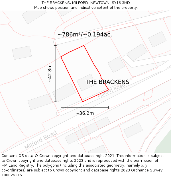 THE BRACKENS, MILFORD, NEWTOWN, SY16 3HD: Plot and title map