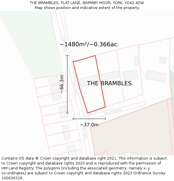 THE BRAMBLES, FLAT LANE, BARMBY MOOR, YORK, YO42 4DW: Plot and title map