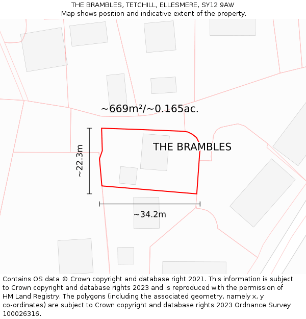 THE BRAMBLES, TETCHILL, ELLESMERE, SY12 9AW: Plot and title map