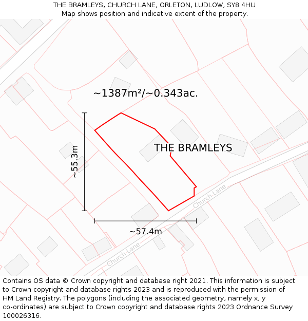 THE BRAMLEYS, CHURCH LANE, ORLETON, LUDLOW, SY8 4HU: Plot and title map