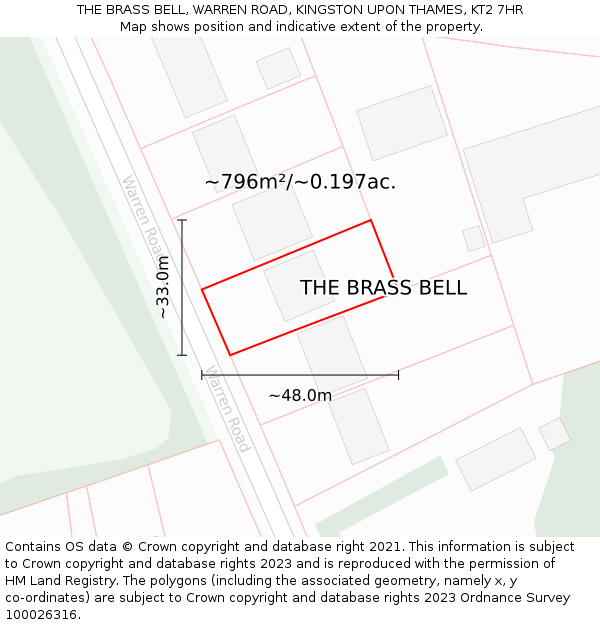 THE BRASS BELL, WARREN ROAD, KINGSTON UPON THAMES, KT2 7HR: Plot and title map