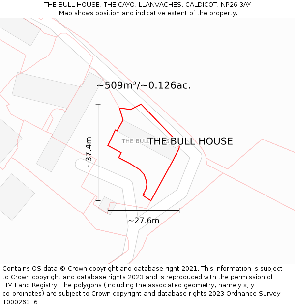 THE BULL HOUSE, THE CAYO, LLANVACHES, CALDICOT, NP26 3AY: Plot and title map