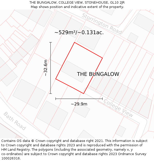 THE BUNGALOW, COLLEGE VIEW, STONEHOUSE, GL10 2JR: Plot and title map