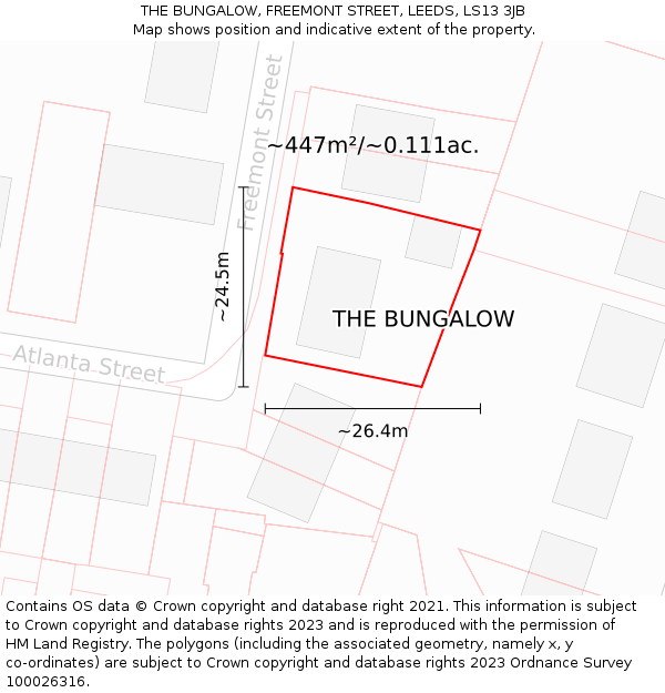 THE BUNGALOW, FREEMONT STREET, LEEDS, LS13 3JB: Plot and title map