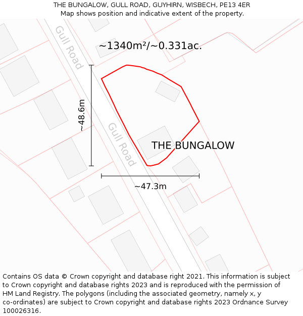 THE BUNGALOW, GULL ROAD, GUYHIRN, WISBECH, PE13 4ER: Plot and title map